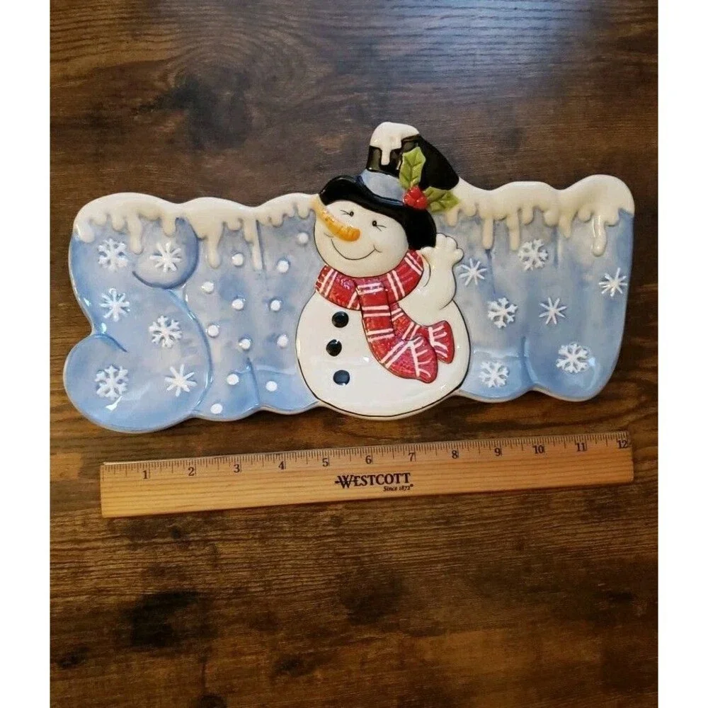 Fitz and Floyd Snack Therapy Snow Snowman Tray Christmas Winter Decor 12
